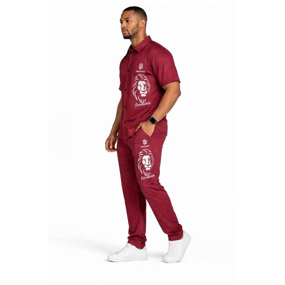 Maroon Short Sleeve Button Up Shirt and Trouser Set